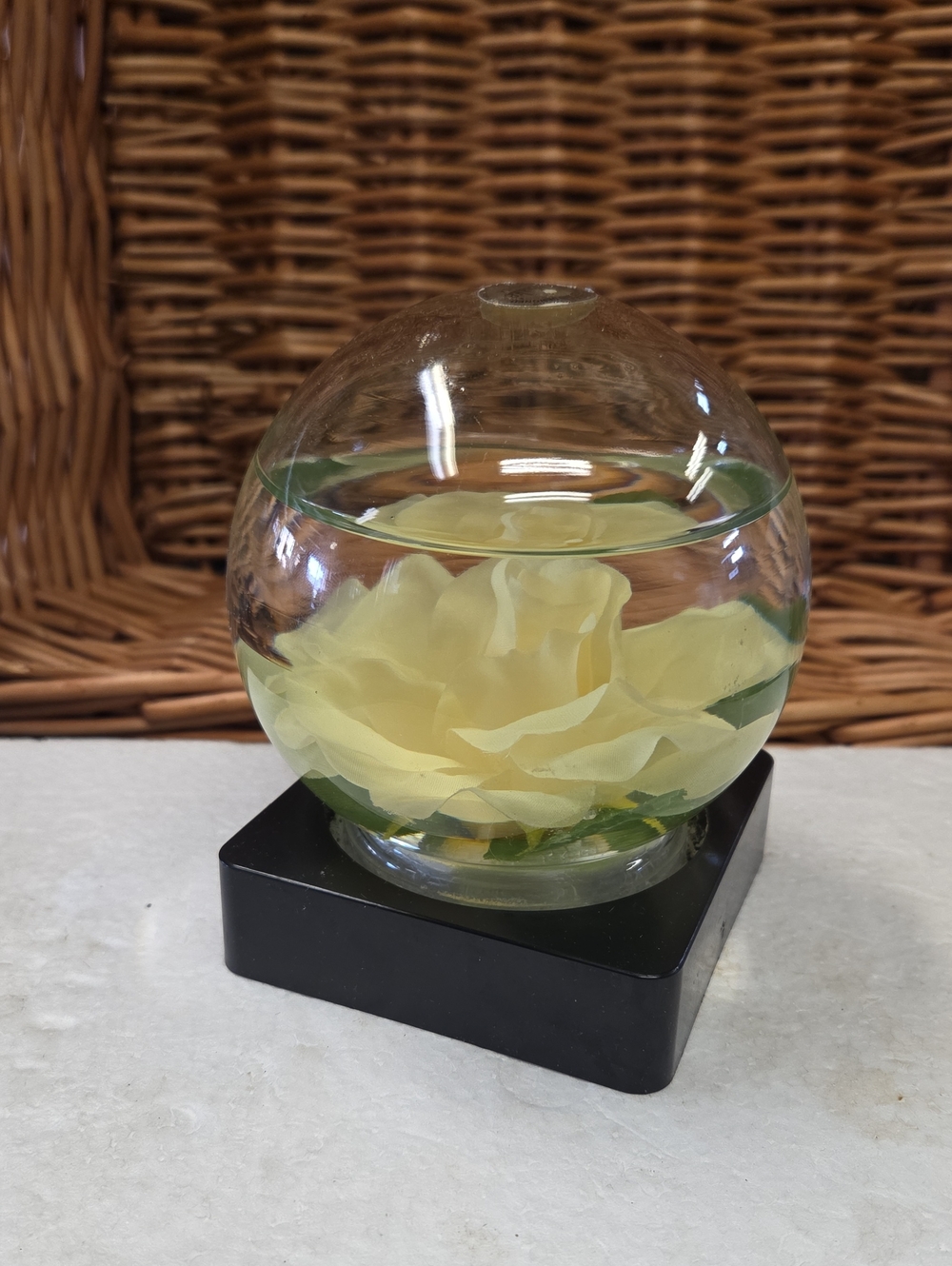 Glass Orb Accent with Yellow Faux Rose